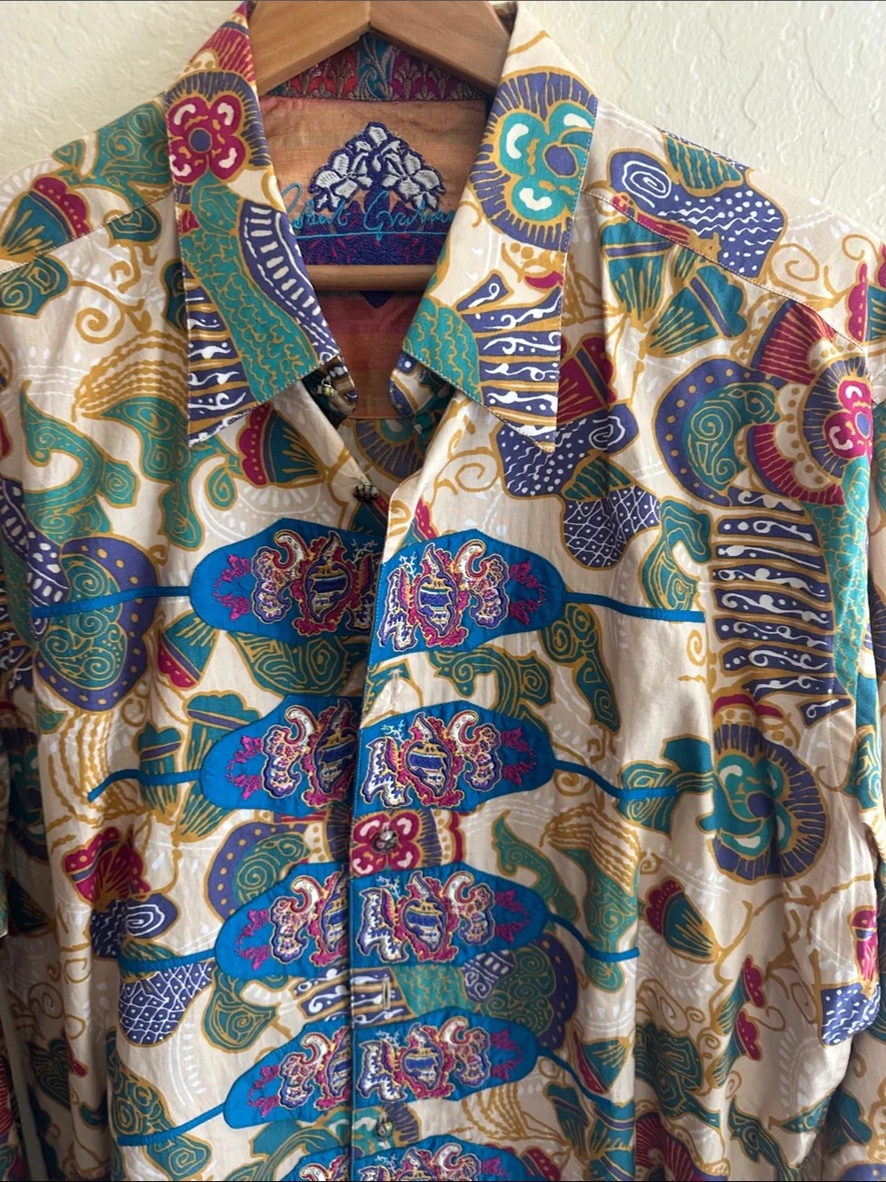 Robert Graham Multicolor Embroidered Button Shirt - Teal, Gold, Navy & Pink - Picture 1 of 12